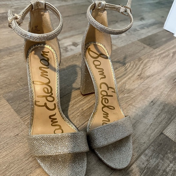 Sam Edelman | Silver Sparkle Ankle Strap Sandal Heel - Picture 3 of 7